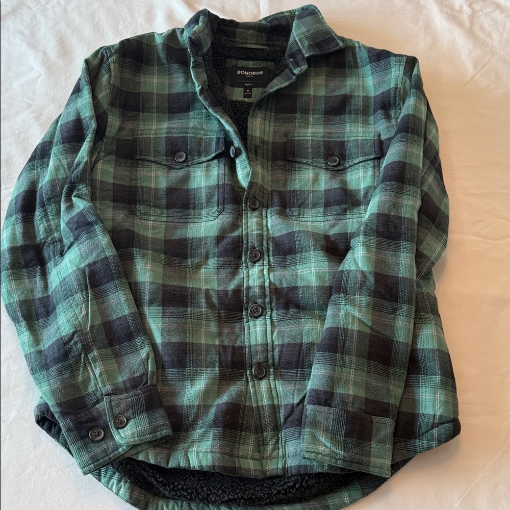 Bonobos Green and Black Checkered Lined Shirt Jacket